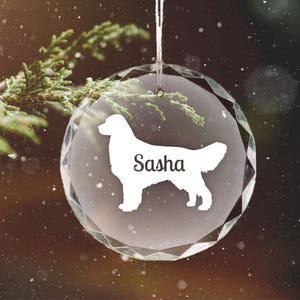 Personalized Golden Retriever Ornament, Laser Engraved Glass Ornament, Custom Pet Ornament, Dog Breed Ornament, Pet Keepsake, Dog Silhouette