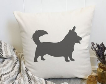 Corgi Dog Silhouette Cotton Pillow Cover with Optional insert