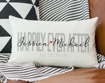 Custom Couples Pillow / Happily Ever After Lumbar Pillow / Personalized couples pillow / 2nd Anniversary Gift