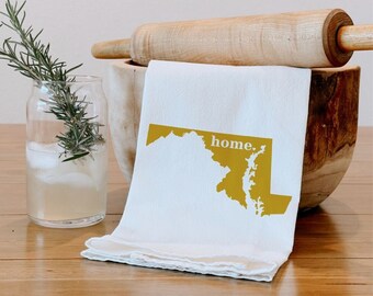Maryland State Flour Sack Towel, Tea Towel, Farmhouse Kitchen Decor, House warming gift, wedding gift, State Map