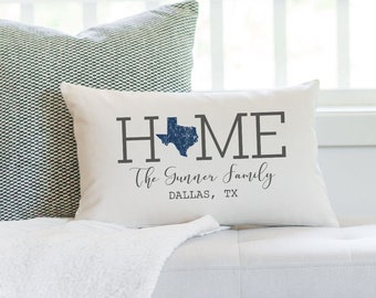 Custom Family Pillow, Texas Home State Pillow, Oblong lumbar Personalized Family Name and State Pillow