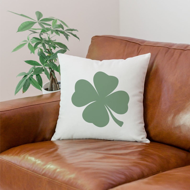 Saint Patrick's Day Four Leaf Clover Pillow, Luck of the Irish Pillow Cover, Good Luck Gift, Clover Square Pillow image 1