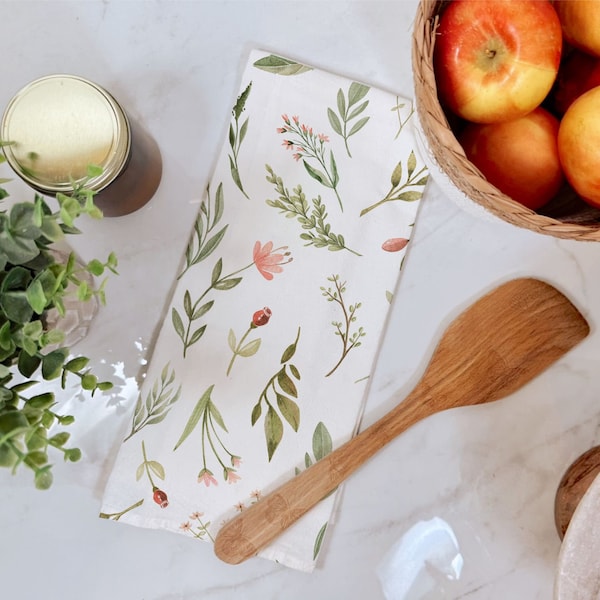 Botanical Flour Sack Towel, Botanical Bread Basket Liner, Foliage Plant Tea Towel, Botanical Print Cloth Napkin, Eco Friendly Dish Towel