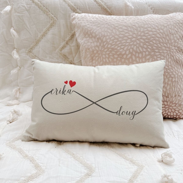 Couples Infinity Pillow with Personalized names, Custom Infinity Symbol Pillow, Valentines Day Gift, Decorative Oblong Pillow, Home Decor
