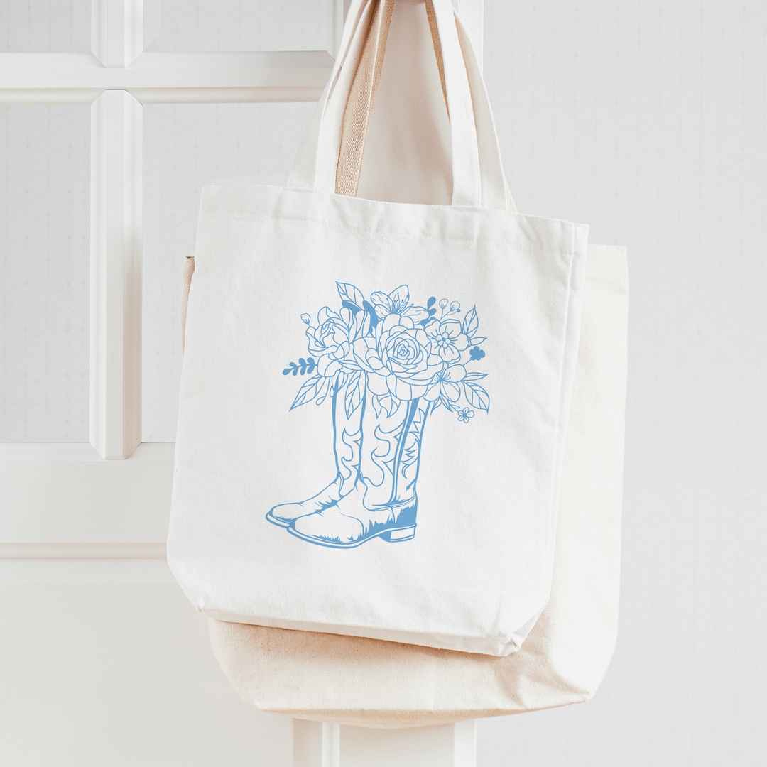 Cowgirl Boots Tote Bag/ Coastal Cowgirl Tote / Southern Girl Reusable Tote Bag / Western Book