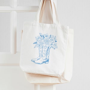 Cowgirl Boots Tote Bag/ Coastal Cowgirl Tote / Southern Girl Reusable Tote Bag / Western Book Bag