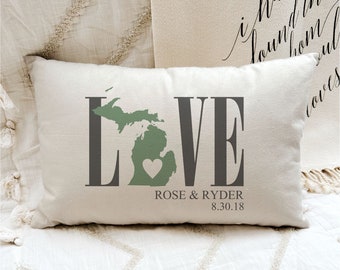 Michigan   Pillow Personalized Gift for Couple, Personalized Gift for Bride from Groom, Custom Wedding Gift for Wife, Lumbar Pillow