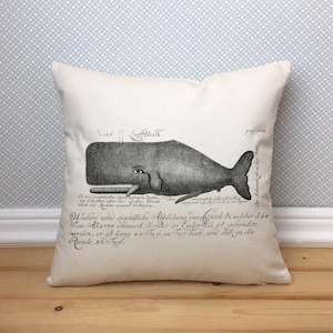 Whale Pillow Cover / Moby Dick Whale Decor / Beach Home Decor / Nautical Pillow