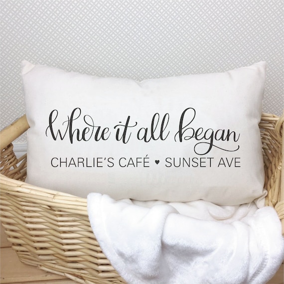 Personalized Pillow Cover with optional insert / Where it all began Pillow / Custom Couples Pillow