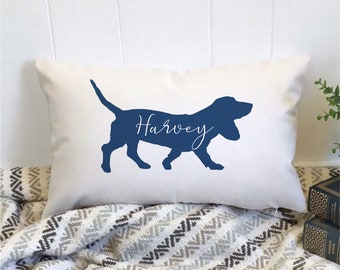 Custom Basset Hound Pillow Cover with optional insert, Custom Dog Pillow with Name, Dog Name Pillow