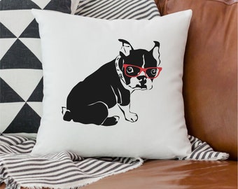 Boston Terrier Cotton Pillow Cover with optional insert