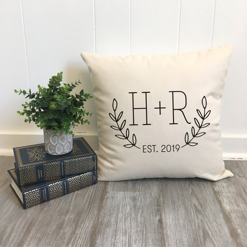 Custom Couples Pillow Cover With Initials and Establish Date Etsy