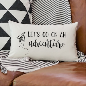 Let's Go on an Adventure Pillow, Adventure Pillow, Paper Airplane Pillow, Decorative Pillow, Home Decor image 1