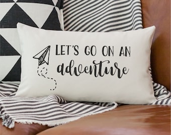 Let's Go on an Adventure Pillow, Adventure Pillow, Paper Airplane Pillow, Decorative Pillow, Home Decor