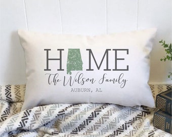 Custom Family Alabama Home State Pillow, Oblong lumbar Personalized Family State Pillow, Custom Color, Housewarming Gift