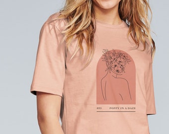 Poppy In A Daze T-Shirt, Floral Line Art Tshirt, Botanical TShirt, Firgure Line Art Shirt, Floral Tee, Arch Design Tshirt