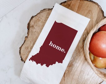 Indiana State Flour Sack Towel, Indiana State Tea Towel, Kitchen Decor, Flour Sack Tea Towel, Mother's Day Gift, Wedding Gift, State Map Art