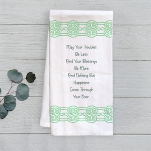 Irish Blessing Tea Towel Hostess Gift, Saint Patrick&#39;s Day Kitchen Decor Flour Sack Tea Towel, Celtic knot tea towel