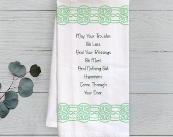 Irish Blessing Tea Towel Hostess Gift, Saint Patrick's Day Kitchen Decor Flour Sack Tea Towel, Celtic knot tea towel