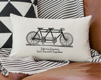 Life is a Journey Let's Travel It Together Pillow, Valentine Gift, Custom Lumbar Pillow, Tandem Bike, Industrial Decor, Gift for Wife