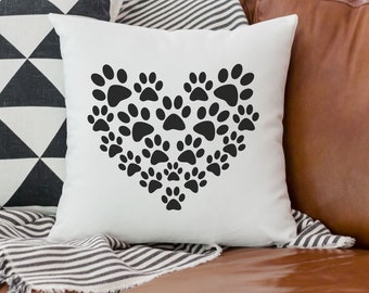Heart Paw Print Cotton Pillow Cover / Pet Pillow