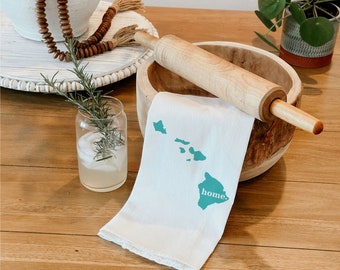 Hawaii State Flour Sack Towel,  Hawaii State Tea Towel, Hawaiin Decor, Flour Sack Tea Towel, Mother's Day Gift, Wedding Gift, State Map Art