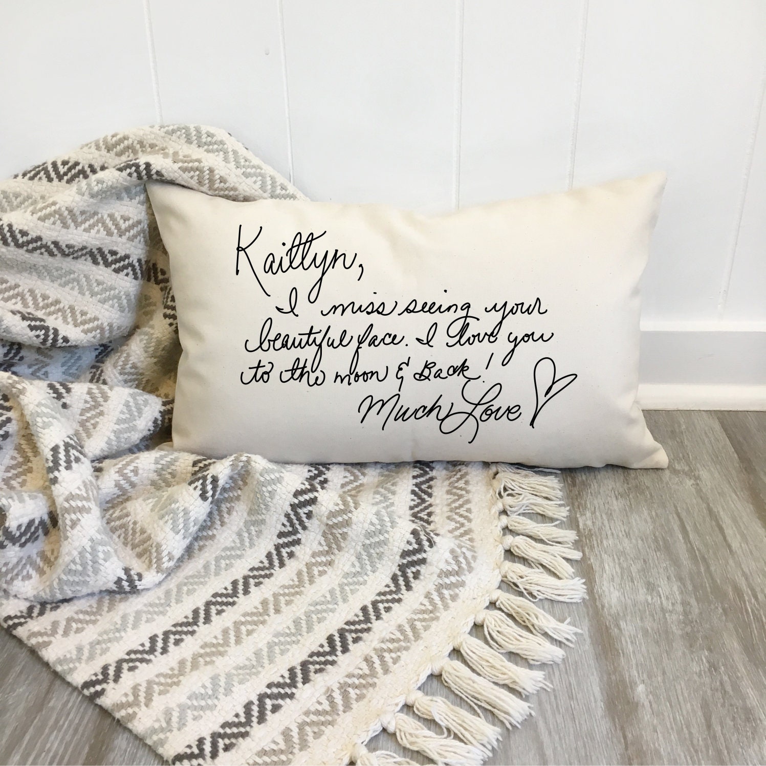 Custom Handwritten Message Pillow Personalized Handwriting Keepsake Lumbar Pillow Etsy