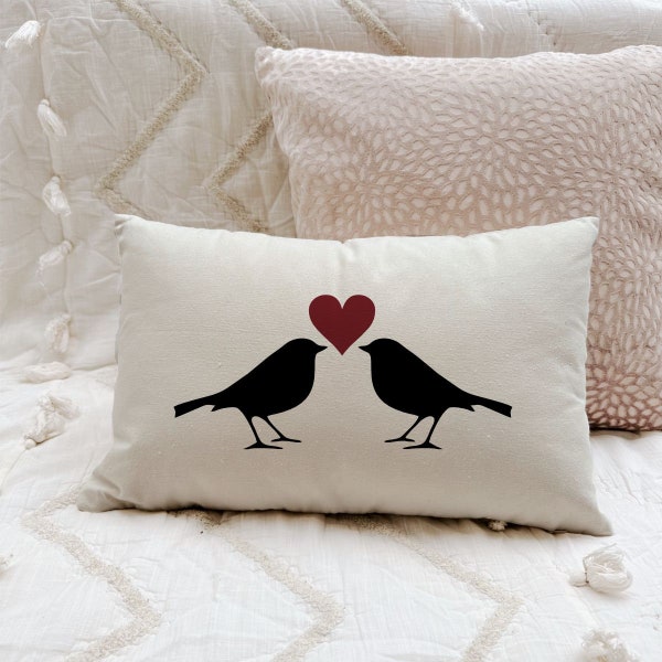 Love Birds Pillow, Valentines Pillow, Bird Silhouette, Decorative Pillow, Wedding Gift, Home Decor Pillow,