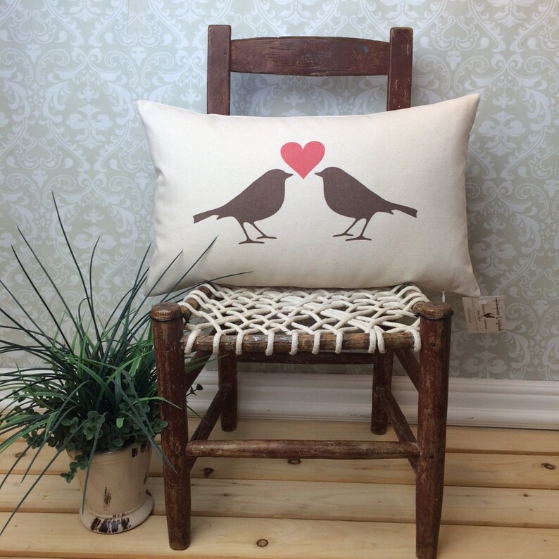 Love Birds Pillow Valentines Pillow Bird Silhouette Etsy