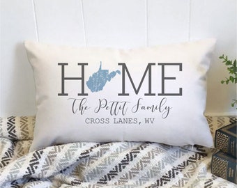 Custom Family Pillow, West Virginia Home State Pillow, Oblong lumbar Personalized Family Name and State Pillow