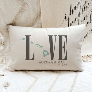 Coussin Hawaï, cadeau personnalisé pour couple, cadeau personnalisé pour la mariée de la part du marié, cadeau de mariage personnalisé pour femme, coussin lombaire