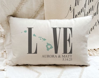 Hawaii  Pillow Personalized Gift for Couple, Personalized Gift for Bride from Groom, Custom Wedding Gift for Wife, Lumbar Pillow