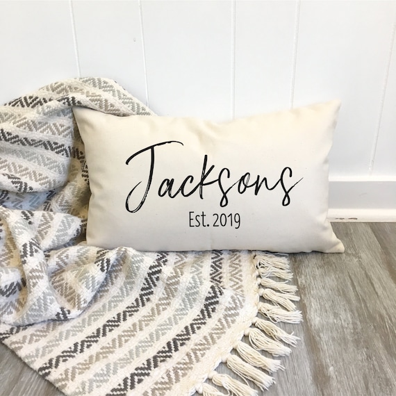 Custom Family Name Pillow with Est Date, Personalized Cotton Oblong lumbar Pillow