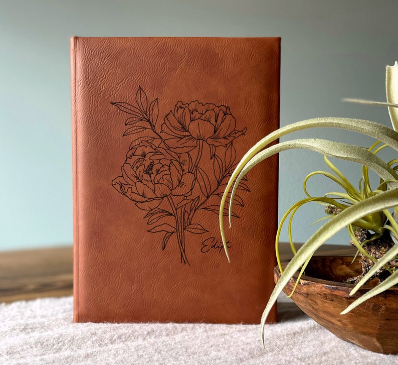 Personalized Vegan Leather Journal / Floral Notebook / Keepsake Journal image 6