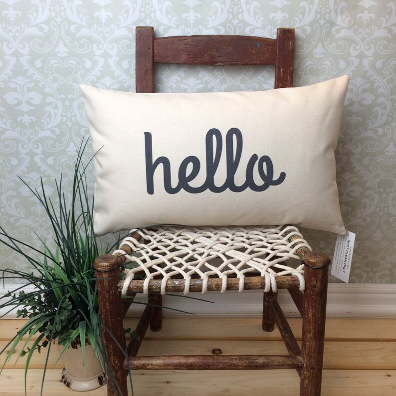 Hello Pillow With Insert Entry Way Pillow Lumbar Pillow Etsy