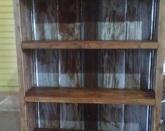 Rustic bookcase, reclaimed wood and rusted tin bookcase, bookcase