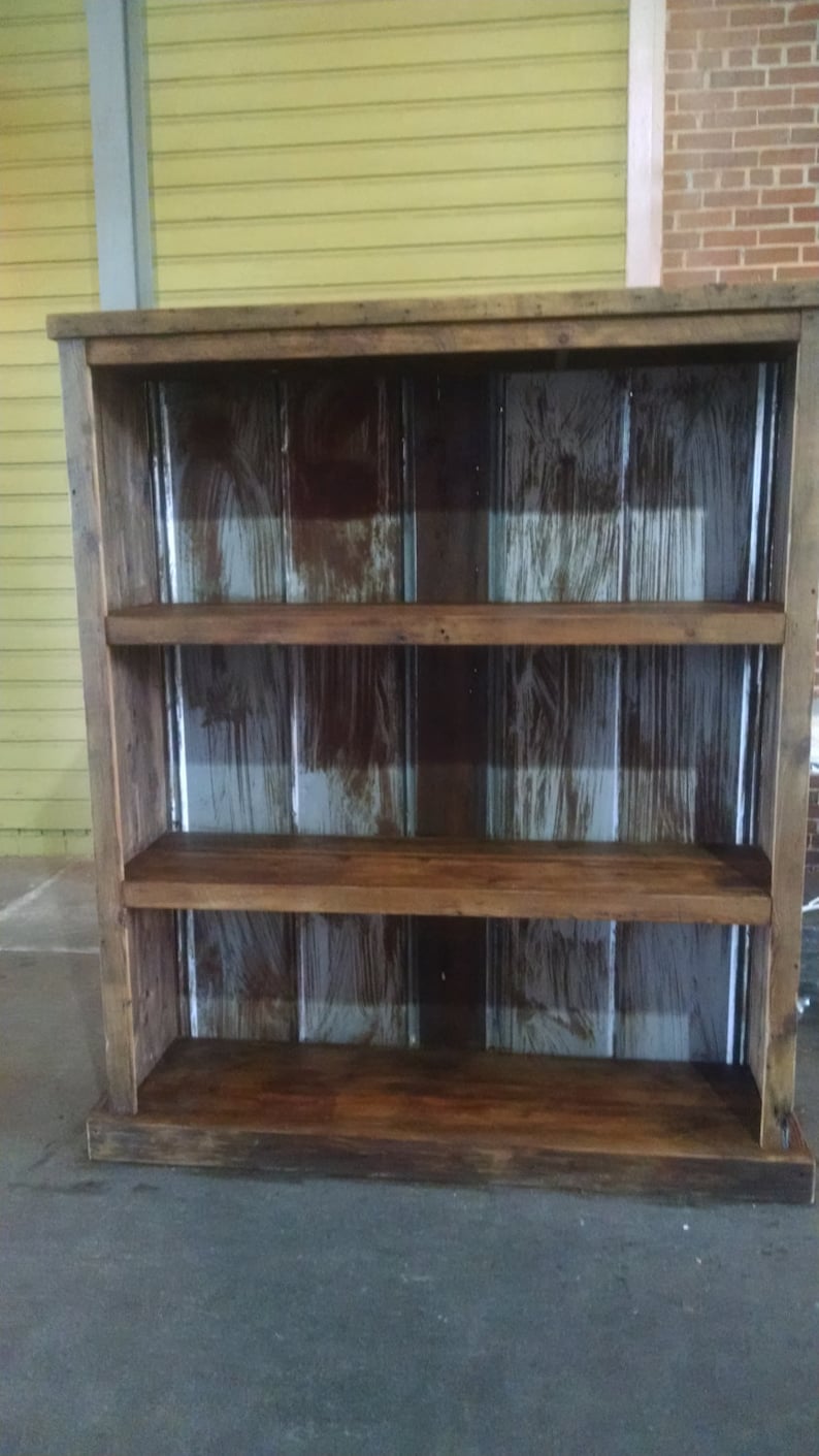 Rustic Bookcase, Reclaimed Wood and Rusted Tin Bookcase, Bookcase Etsy