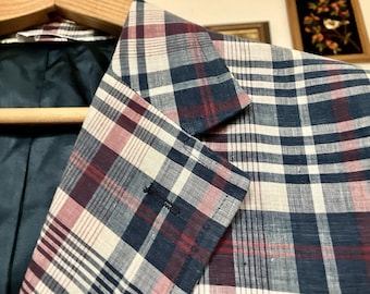 NOS Vintage Indian Bleeding Madras Sack Sport Coat Ivy League 42 L USA Made Prep