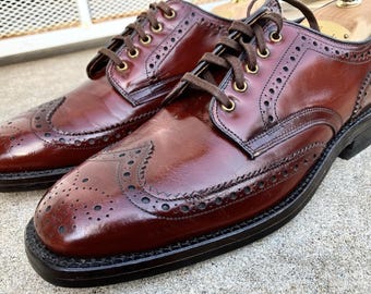 NOS Vintage Johnston & Murphy Burgundy Leather Wingtip Dress Shoes 8.5 D USA Made