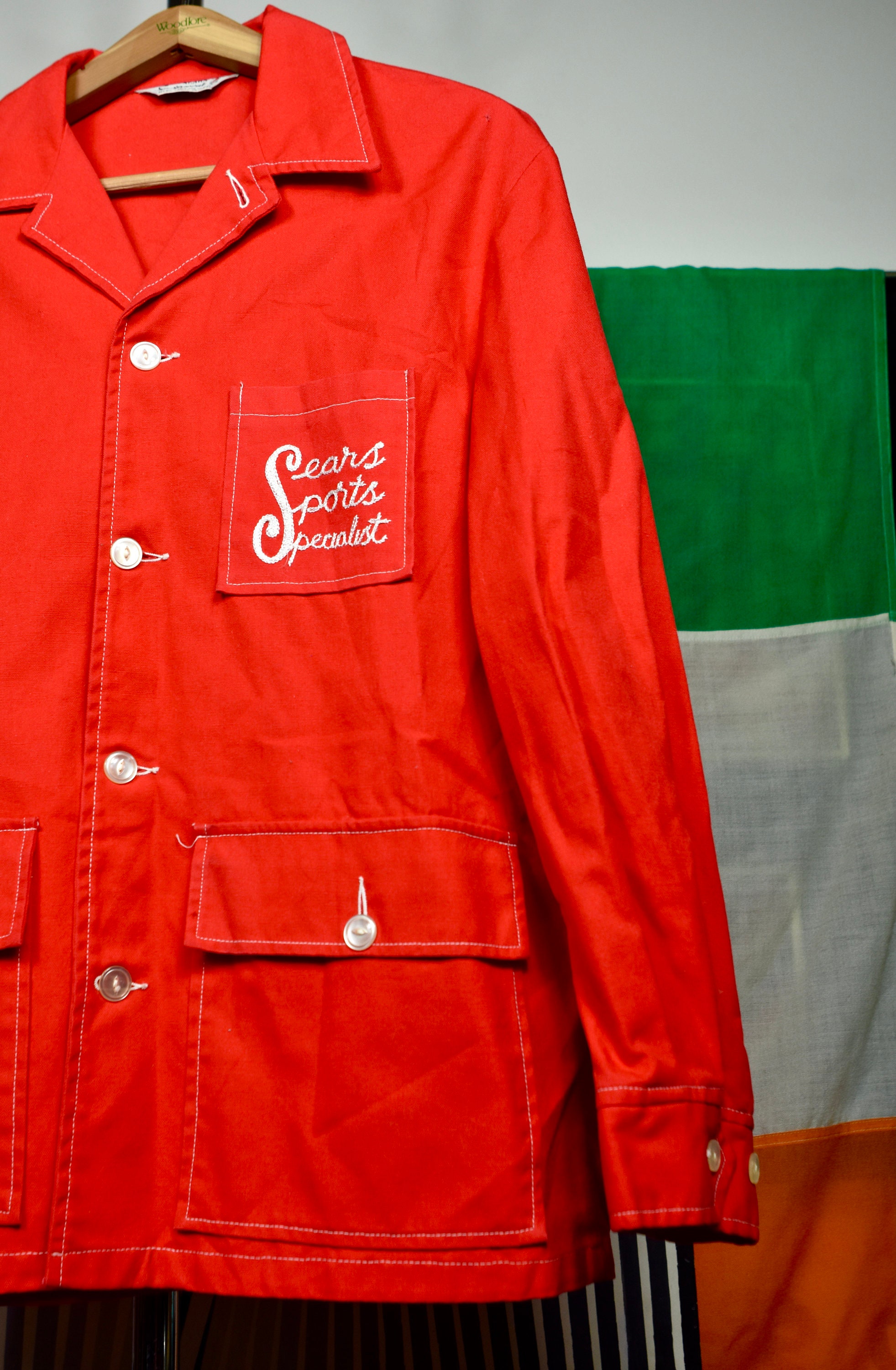 RARE Vintage 1950's SEARS Sports Bright Red Canvas Salesman Chain Stitched Jacket Workwear Large Menswear One of a Kind!!!