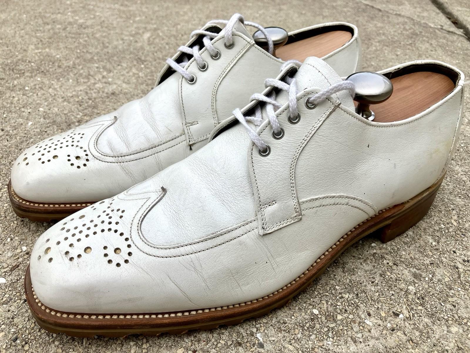 Vintage 60s Sears DuPont Corfam Wingtip Kiltie Golf Shoes Yellow White Men’s 9D WOMEN main image 4
