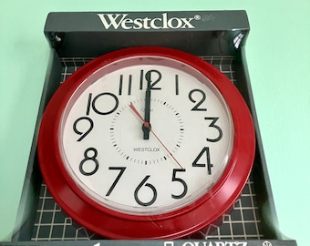 NOS Westclox Vintage 80&#39;s does 50&#39;s Bright Red Minimalist Post-Modern Diner Wall Clock MCM