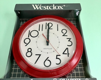 NOS Westclox Vintage 80's does 50's Bright Red Minimalist Post-Modern Diner Wall Clock MCM