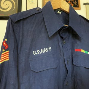 RARE Vintage Embroidered 70's US Navy Military Custom Shirt Parachute Officer