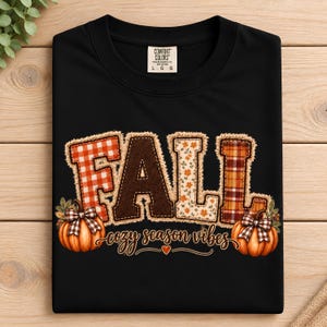 Fall Patchwork PNG for T-Shirt, Girly Distressed Autumn Letters Sublimation Design, Pumpkin Plaid Word Art, Cozy Thanksgiving Shirt Decor