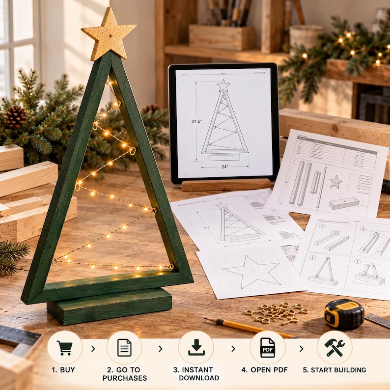 Rustic Triangle Frame Tree Plans PDF, DIY Wooden Christmas Decor With ...