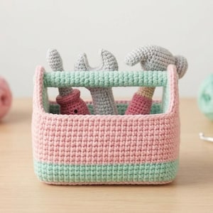 Kawaii Amigurumi Verktygslåda Caddy, Virkmönster (Digital Nedladdning)
