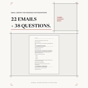 Wedding Photography Template, 22 Client Emails and 38 Question Photographer Questionnaire, Editable in Word and Google Docs