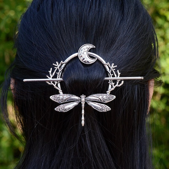 Witch Woodland Goddess Crescent Moon Dragonfly Ha… - image 1