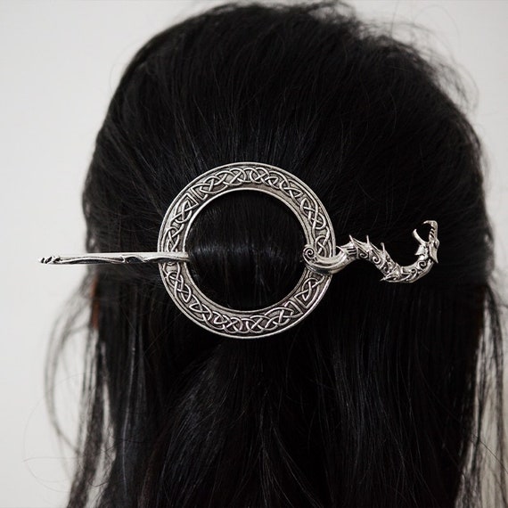 Sliver Plated Witch Pagan Sword Dragon Crescent M… - image 1